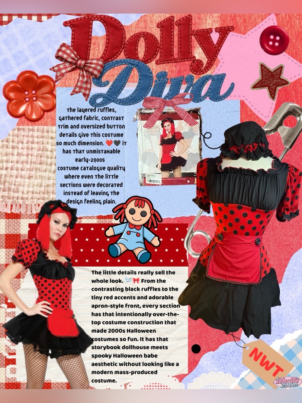 DEADSTOCK 
Y2K Halloween Costume black and red sexy rag doll NWT